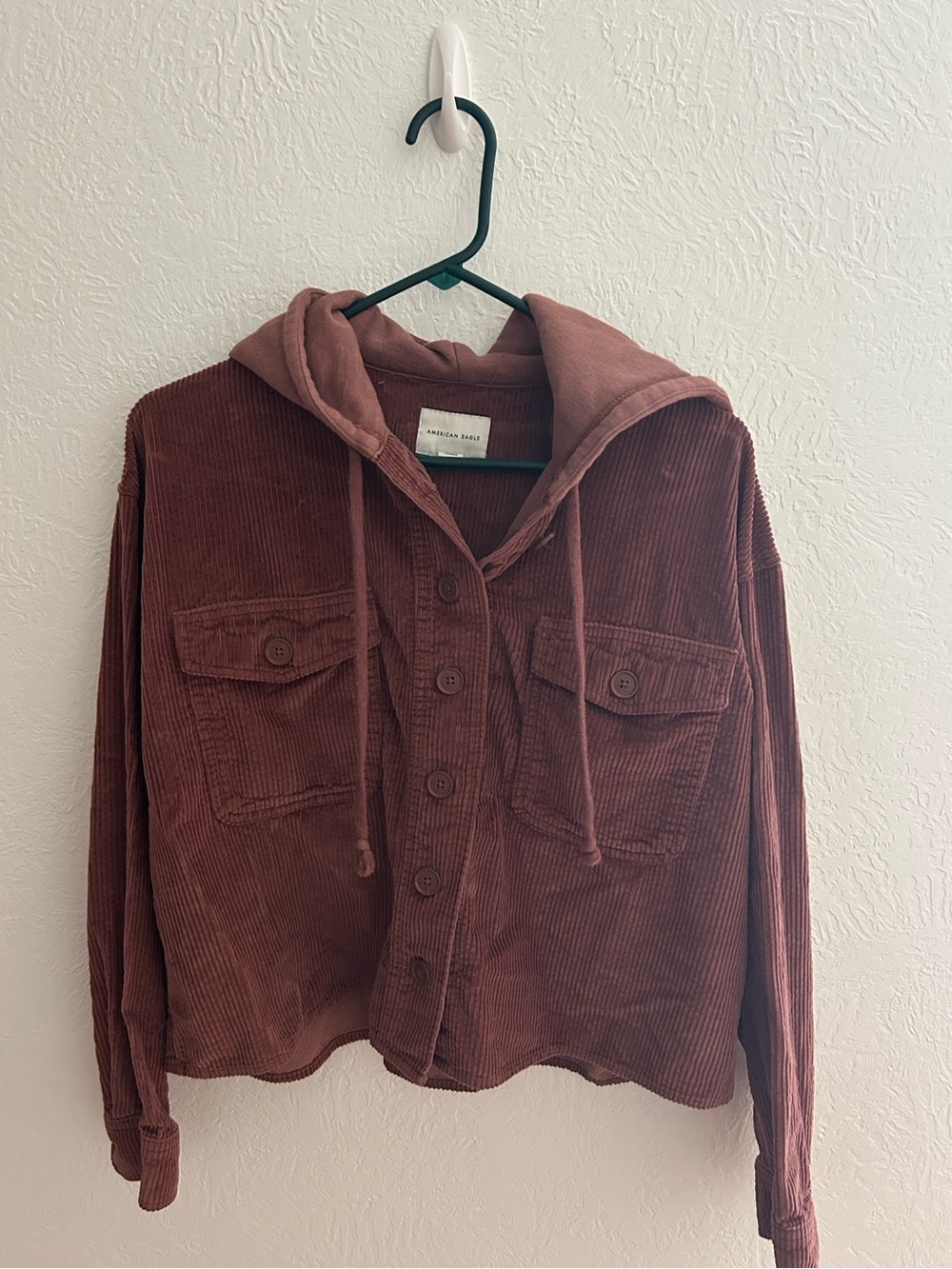 American Eagle Outfitters Rust Brown Corduroy Hooded Utility Jacket